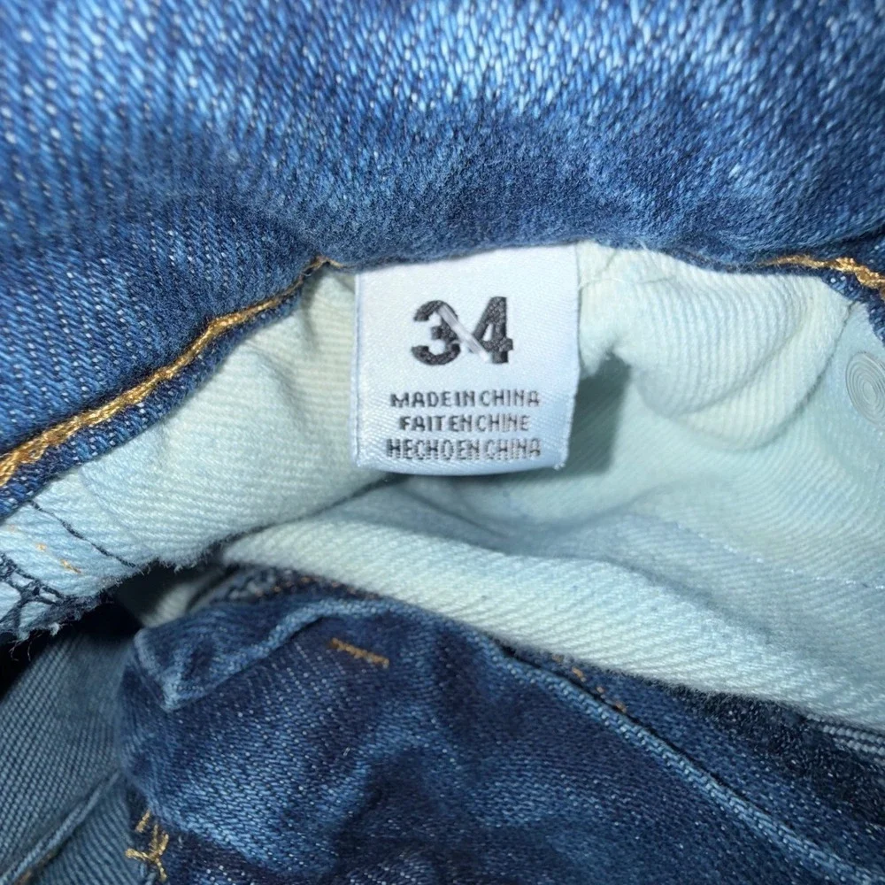 Embellish NYC Distressed Bleach Splatter Moto Skinny Jeans Blue Mens 34 x 30.5